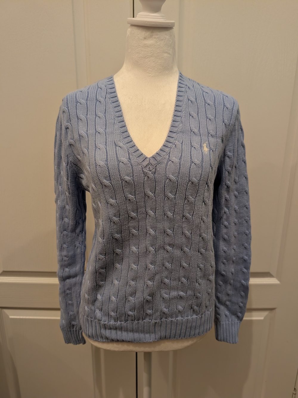 Ralph Lauren Light Blue Cable Knit V-Neck Sweater